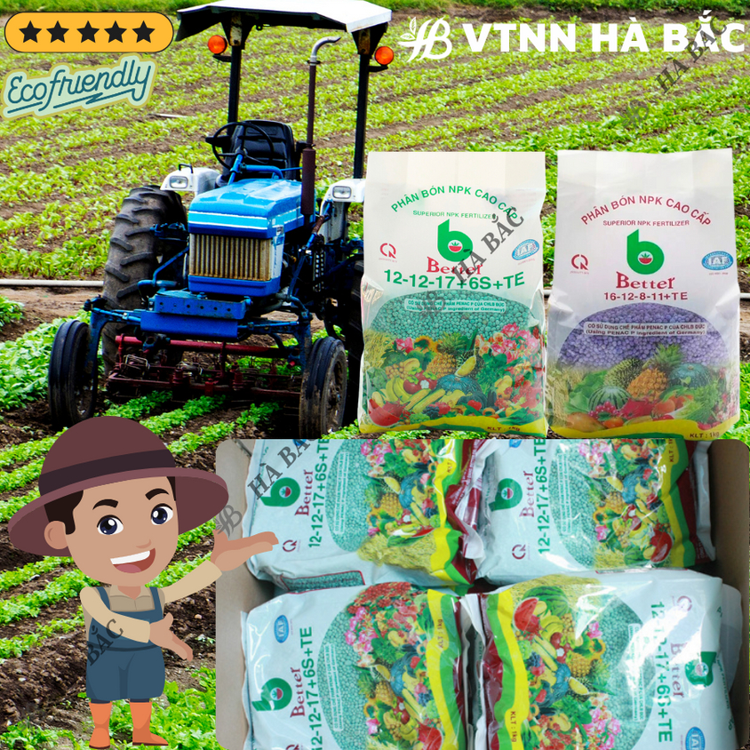 Phân bón NPK Better Xanh (12-12-17-6S+TE) và NPK Tím (16-12-8 11+TE)  (1KG), dùng cho mọi giai đoạn phát triển của cây