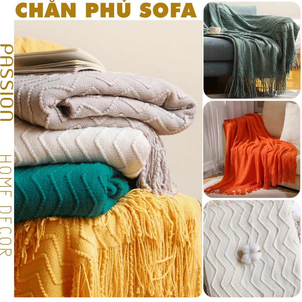 Chăn Thun Đan Len Bắc Âu Chăn Trang Trí Sofa Họa Tiết Hình Thoi Bắc Âu
