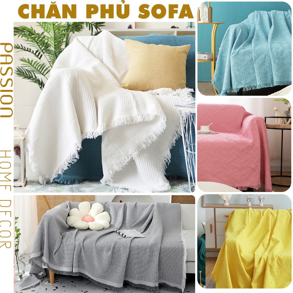 Chăn Thảm Phủ Ghế Sofa Vintage Tua Rua Màu Trơn Phong Cách Hiện Đại