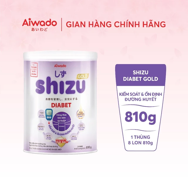 Sữa bột Aiwado Shizu Diabet Gold 810 gram - Kiểm soát và ổn định đường huyết cho người trưởng thành, trung và cao tuổi