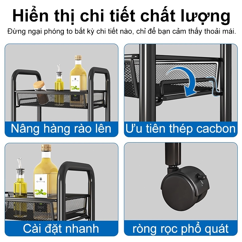 LUXE Xe đẩy spa có lưới sắt  Kệ xe đẩy 4 tầng kệ sắt đa năng 4 có bánh xe