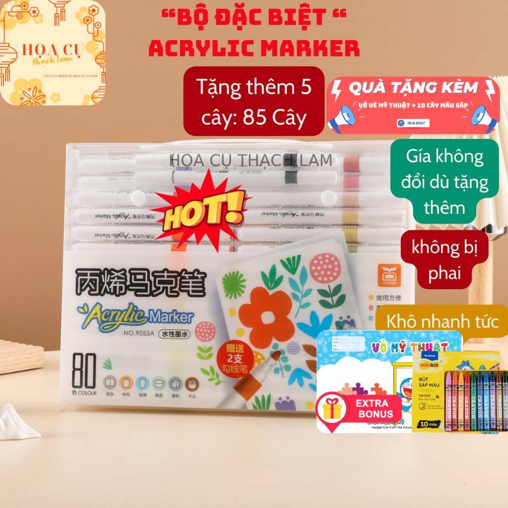 [Tặng Tập Tô Màu CC]Bút Màu Acrylic Marker Hộp 95/142 Màu Cao Cấp Vẽ Lên Nhiều Chất Liệu Màu Sắc Tươi Sáng