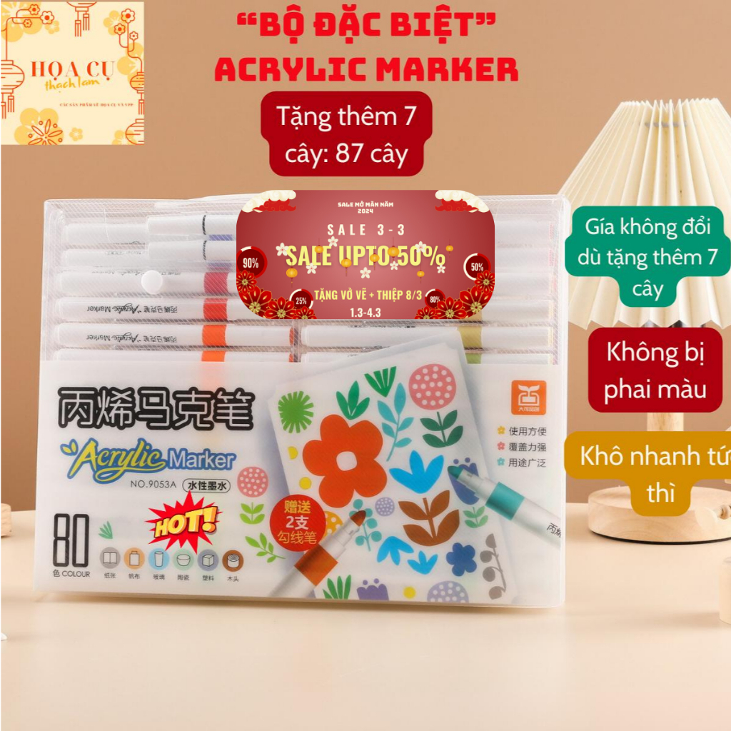 [Tặng Tập Tô Màu CC]Bút Màu Acrylic Marker Hộp 95/142 Màu Cao Cấp Vẽ Lên Nhiều Chất Liệu Màu Sắc Tươi Sáng