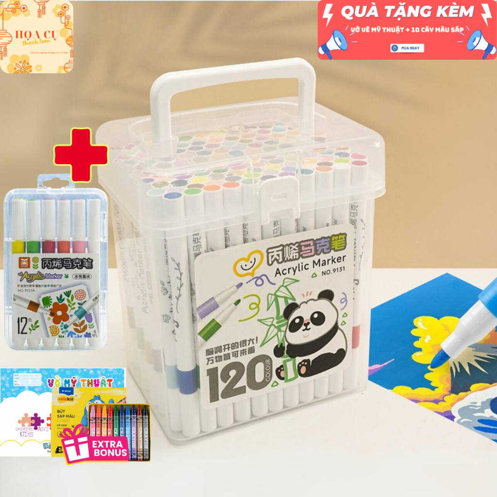[Tặng Tập Tô Màu CC]Bút Màu Acrylic Marker Hộp 95/142 Màu Cao Cấp Vẽ Lên Nhiều Chất Liệu Màu Sắc Tươi Sáng