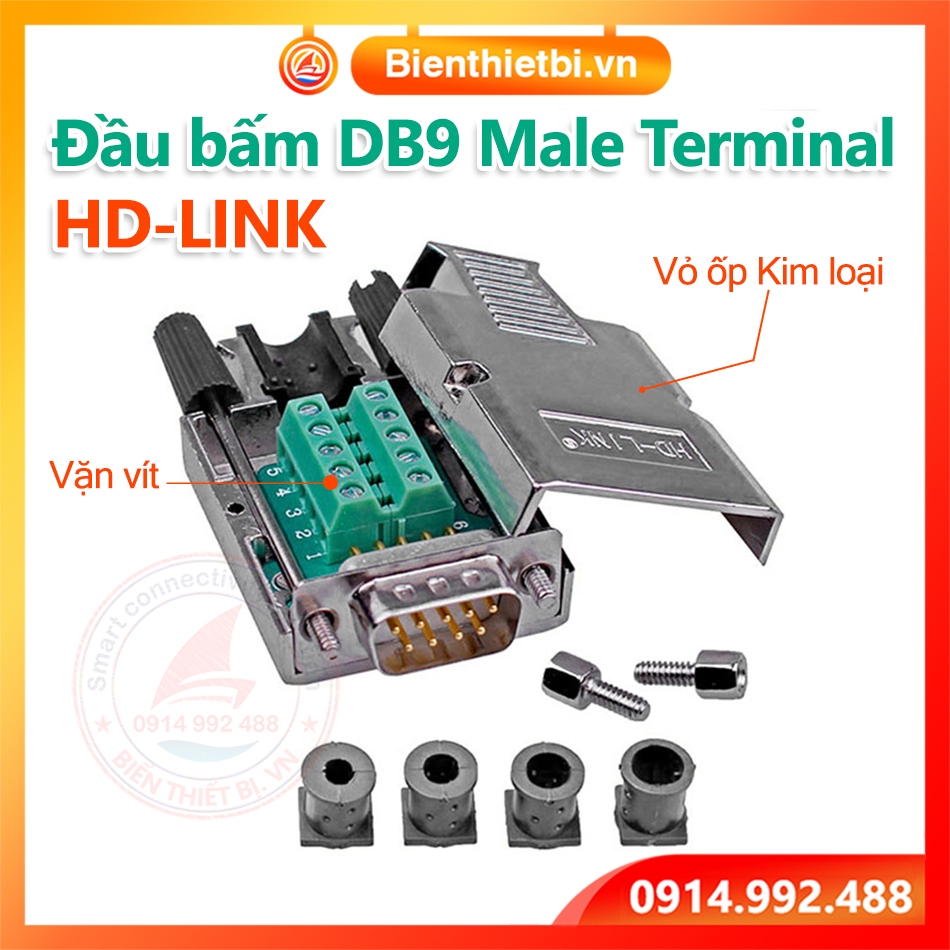 Đầu nối COM DB9 Male bắt vít ốp kim loại HD-LINK, tạo cáp COM RS232 ...