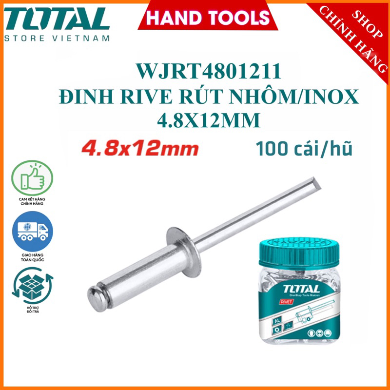 Đinh rive rút nhôm/inox 4.8x12mm TOTAL WJRT4801211 | Shopee Việt Nam