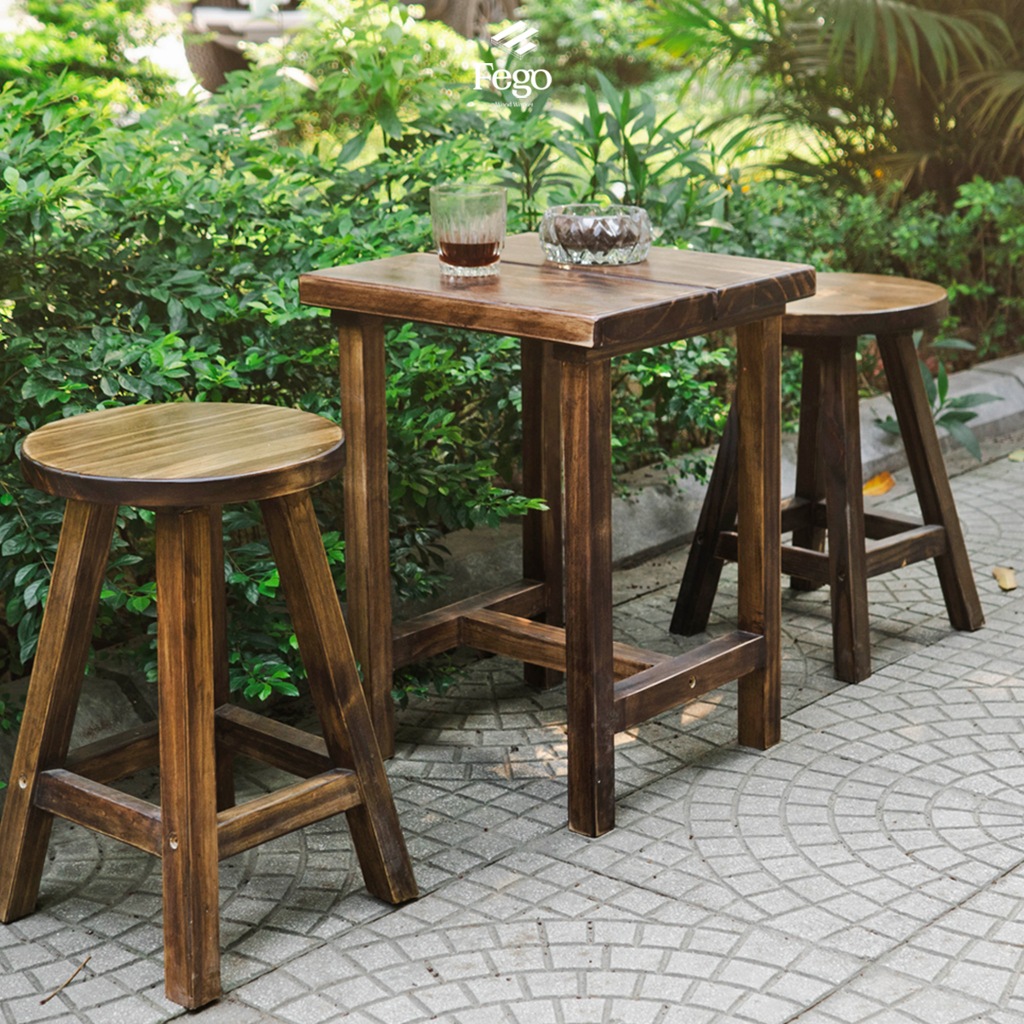 Ảnh Ghế đôn tròn gỗ thông FEGO cao 45cm phù hợp với bàn ăn và làm việc 2