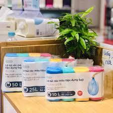 Lô 4 cuộn túi rác tiện dụng có quai màu đen - INOCHI, nhiều màu, size 10L-25L-50L