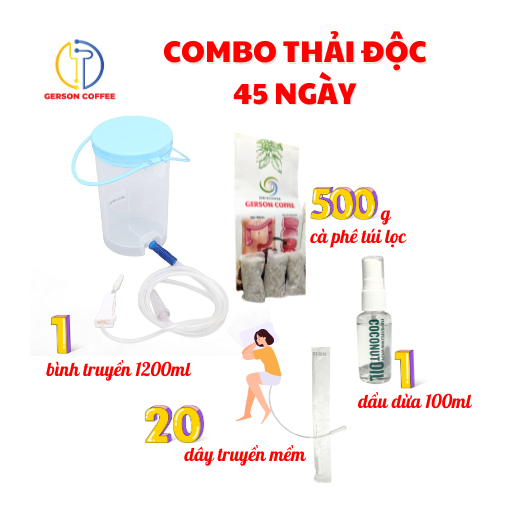 Combo Thải Độc Đại Tràng 45 ngày (1 bình truyền, 45 túi lọc, 20 dây truyền, 1 gel) tặng 500g Cafe