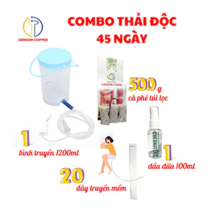 Combo Thải Độc Đại Tràng 45 ngày (1 bình truyền, 45 túi lọc, 20 dây truyền, 1 gel) tặng 500g Cafe