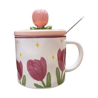 Ly cốc sứ trắng cao cấp sang trọng họa tiết xinh xắn làm quà  tặng kèm thìa innox