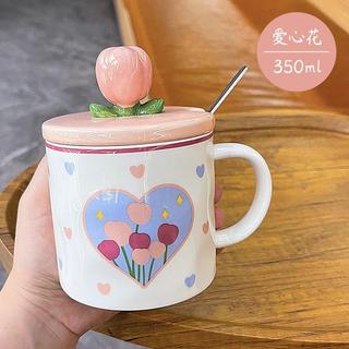 Ly cốc sứ trắng cao cấp sang trọng họa tiết xinh xắn làm quà  tặng kèm thìa innox