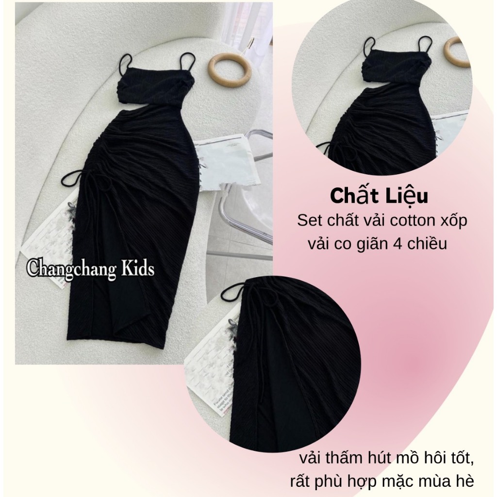 set chân váy xẻ đùi, áo 2 dây CHANGCHANGKIDS cho mẹ và bé 3,4,5,6,7,8,9,10,12,13,14,15 tuổi