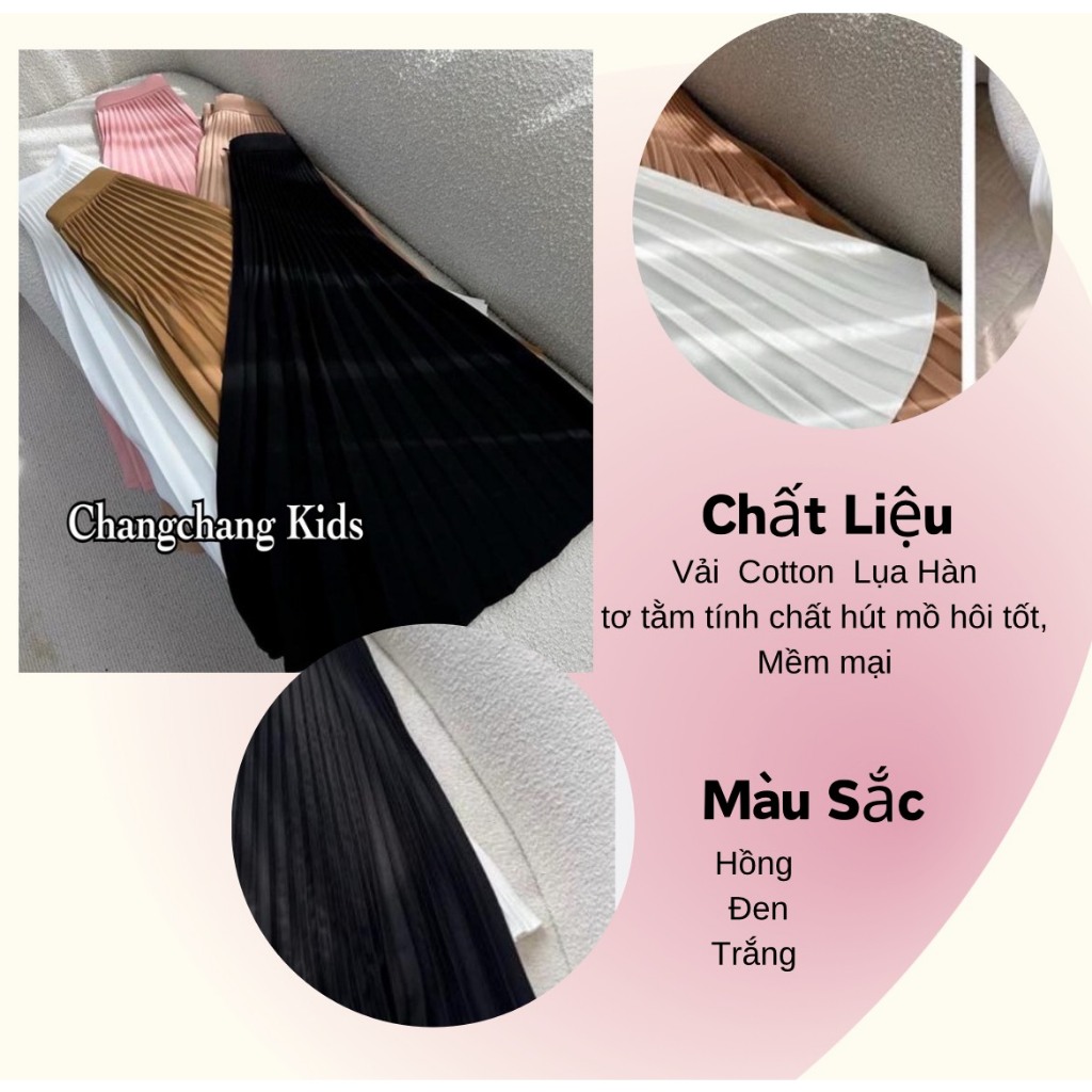 Chân váy dài dập ly cho bé nhỏ đến lớn 40kg 50kg CHANGCHANGKIDS cho mẹ và bé 3,4,5,6,7,8,9,10,12,13,14,15 tuổi