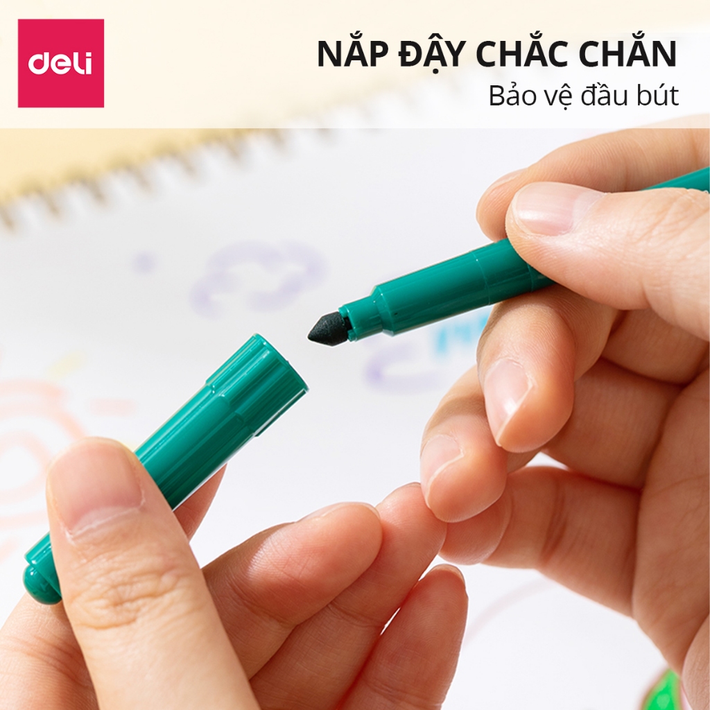 Bút Lông Màu Felt Pen Deli Chính Hãng, 12/18/24 Màu Ngòi Chóp, Lượng Mực Lớn Nhiều Màu Phù Hợp Vẽ Tranh Tô Màu Đi Nét