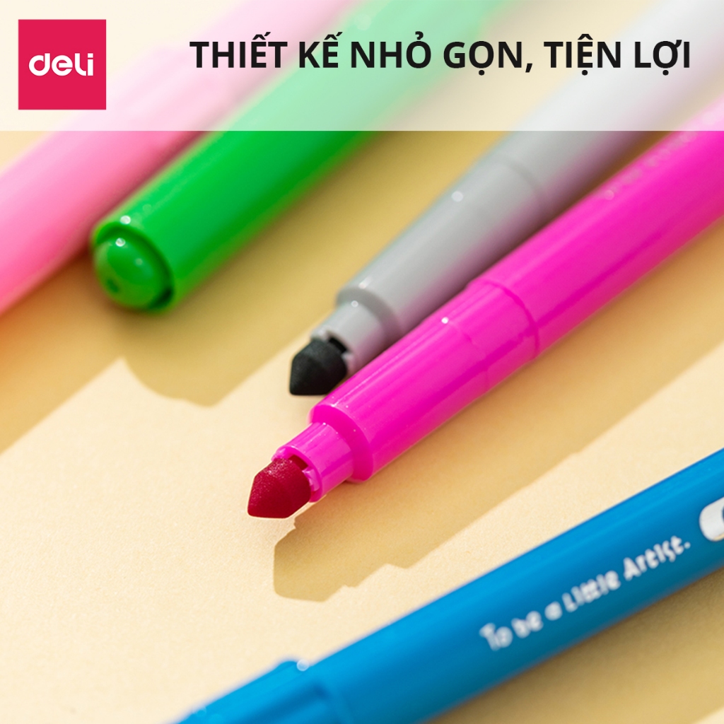 Bút Lông Màu Felt Pen Deli Chính Hãng, 12/18/24 Màu Ngòi Chóp, Lượng Mực Lớn Nhiều Màu Phù Hợp Vẽ Tranh Tô Màu Đi Nét