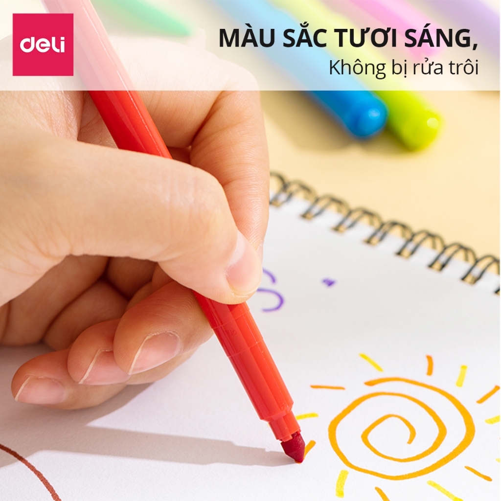 Bút Lông Màu Felt Pen Deli Chính Hãng, 12/18/24 Màu Ngòi Chóp, Lượng Mực Lớn Nhiều Màu Phù Hợp Vẽ Tranh Tô Màu Đi Nét