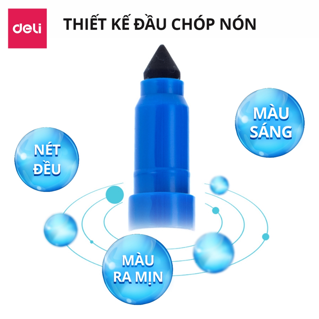 Bút Lông Màu Felt Pen Deli Chính Hãng, 12/18/24 Màu Ngòi Chóp, Lượng Mực Lớn Nhiều Màu Phù Hợp Vẽ Tranh Tô Màu Đi Nét