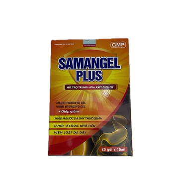 Gel dạ dày SAMANGEL PLUS (hộp 20 gói x 15ml) hỗ trợ trung hoà acid dạ dày, trào ngược dạ dày thực quản, ợ hơi ợ chua