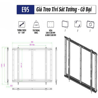 Gía Treo TiVi Cố Định Sát Tường ErgoTek E95 65 - 75 - 85 - 100 inch - Khung Treo TiVi Nhập Khẩu