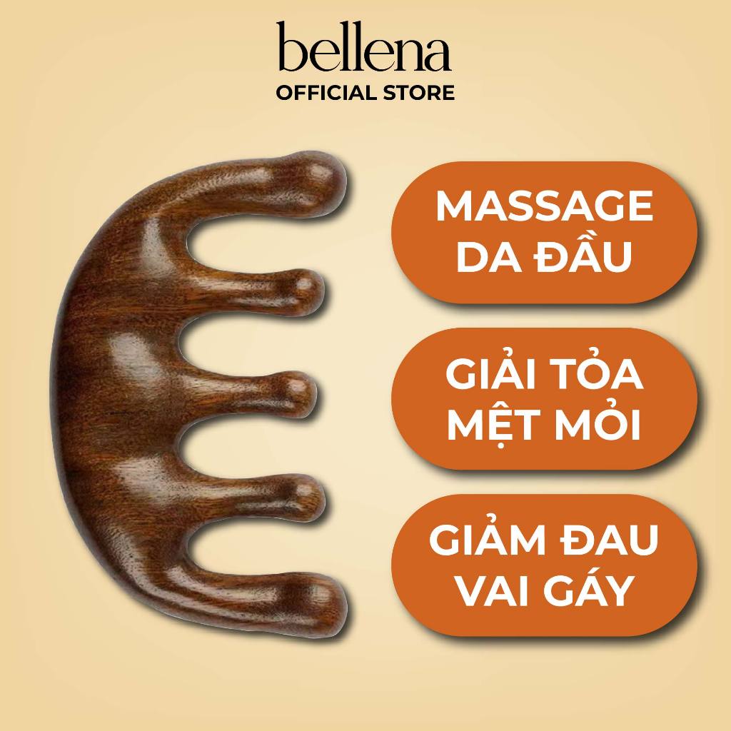 Lược massage đầu gỗ đàn hương giảm mệt mỏi Bellena LG1