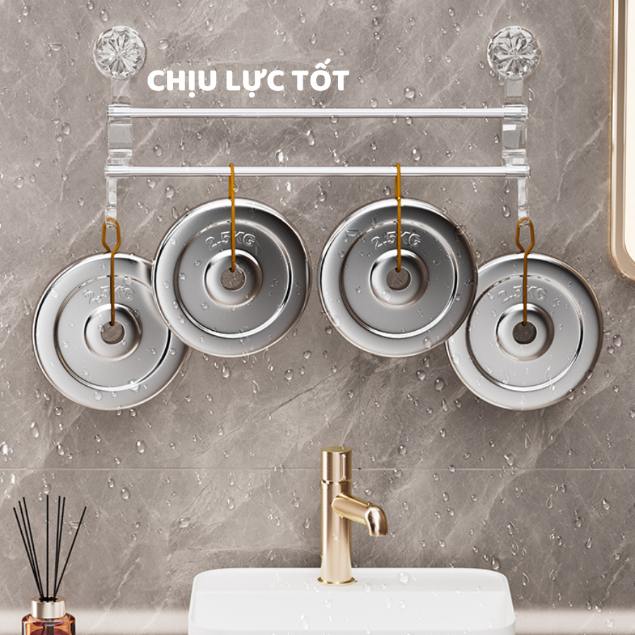 Giá Treo Khăn Mặt Nhà Tắm 2 Tầng Miếng Hút Dán Tường Không Khoan Đục, Thanh Treo Dép, Phơi Đồ