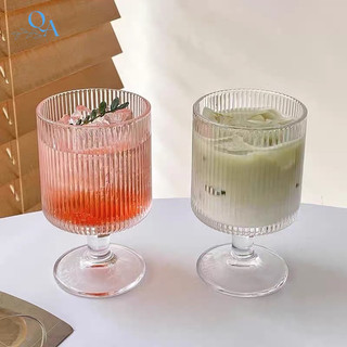 Ly Thuỷ Tinh Hoạ Tiết Sọc Có Chân 250ml | Cốc Thuỷ Tinh Đựng Kem, Sinh Tố Đá Xay, Nước Ép, cocktail, cà phê