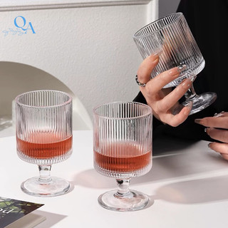 Ly Thuỷ Tinh Hoạ Tiết Sọc Có Chân 250ml | Cốc Thuỷ Tinh Đựng Kem, Sinh Tố Đá Xay, Nước Ép, cocktail, cà phê