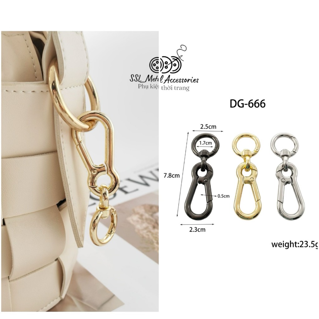 (2 cái) Móc khóa 2 đầu, xoay 360 độ bằng kim loại, đóng mở tiện lợi dùng cho túi xách, balo,.. DG-666, KỆ 3-4