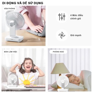 Quạt Mini Tích Điện Để Bàn YAMAZAKi 4500mAh Sử Dụng 12 Tiếng, Túp Năng Quay Tự Động Giảm Tiếng Ồn