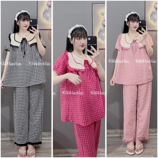 Bộ bầu - bộ sau sinh - BỘ QUẦN DÀI ÁO CỘC ĐŨI THÁI KẺ CỔ LÁ KÈM DÂY BUỘC - 5 Màu { Freeship }