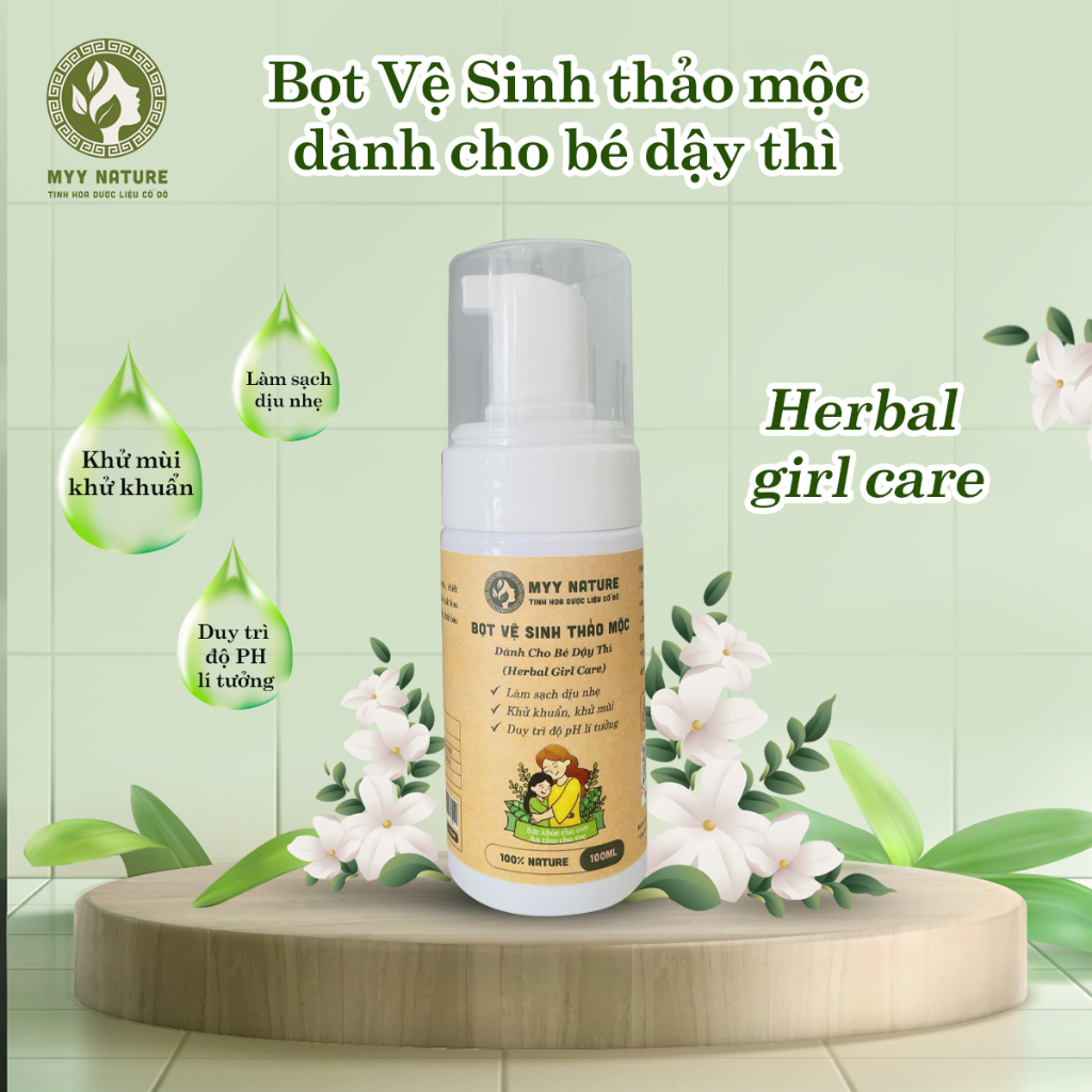Bọt vệ sinh thảo mộc Myy Nature dành cho bé dậy thì chai 100ml - Làm sạch dịu nhẹ, cân bằng độ pH