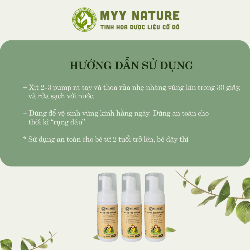 Bọt vệ sinh thảo mộc Myy Nature dành cho bé dậy thì chai 100ml - Làm sạch dịu nhẹ, cân bằng độ pH