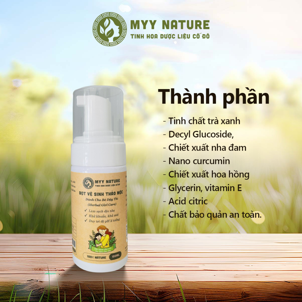 Bọt vệ sinh thảo mộc Myy Nature dành cho bé dậy thì chai 100ml - Làm sạch dịu nhẹ, cân bằng độ pH