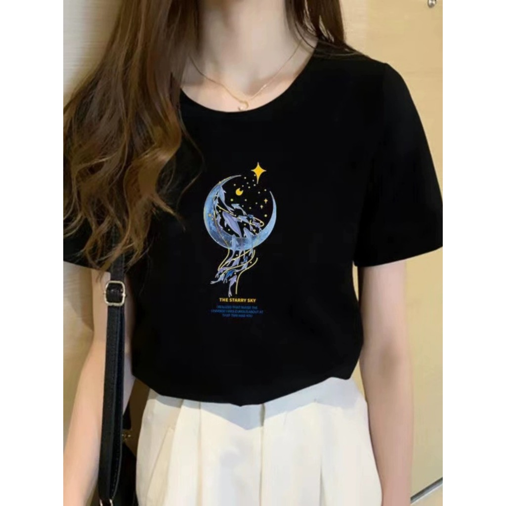 Ảnh Áo phông chất liệu 100% cotton cao cấp thấm hút mồ hồi in hình trăng sao nhiều màufreesize đến 70kg 1