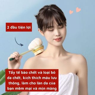 Cây chà lưng kèm bông tắm tạo bọt 2 mặt,Cọ kỳ lưng bông vải lưới và lông bàn chải