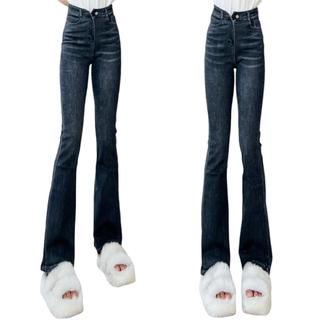Quần jeans loe khói trầm may ống dài 100cm Yến Tee , chất jeans cao cấp mềm , co dãn tốt