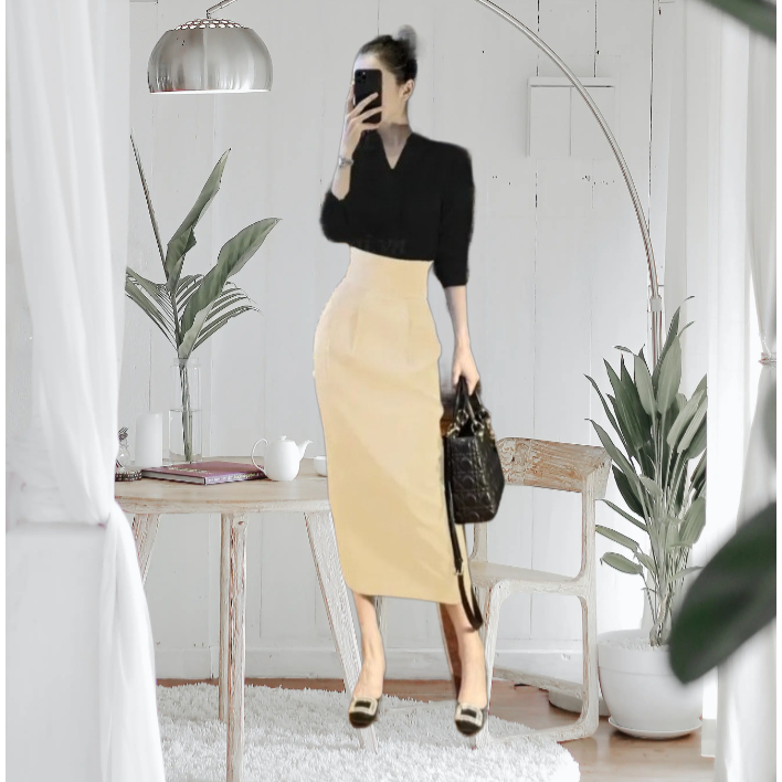 Chân Váy Bút Chì Dáng BAGGY Che Bụng Dài 85cm Hack Chiều Cao,Chất Liệu Vitex, Thời Trang Công Sở Nữ_CV92