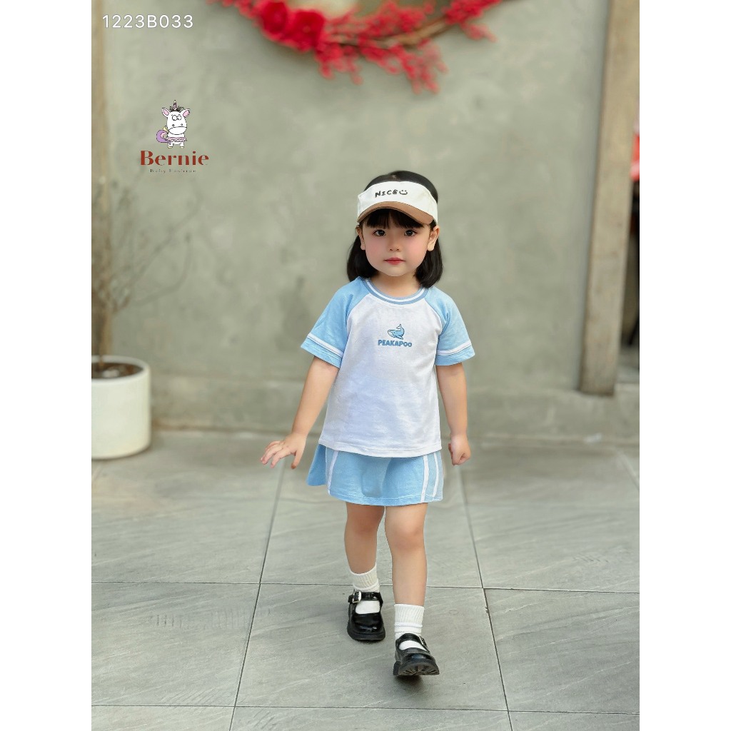 Set thể thao áo phông phối chân váy cho bé, bộ thun cộc tay phong cách thể thao phối chân váy có lớp lót Bernie