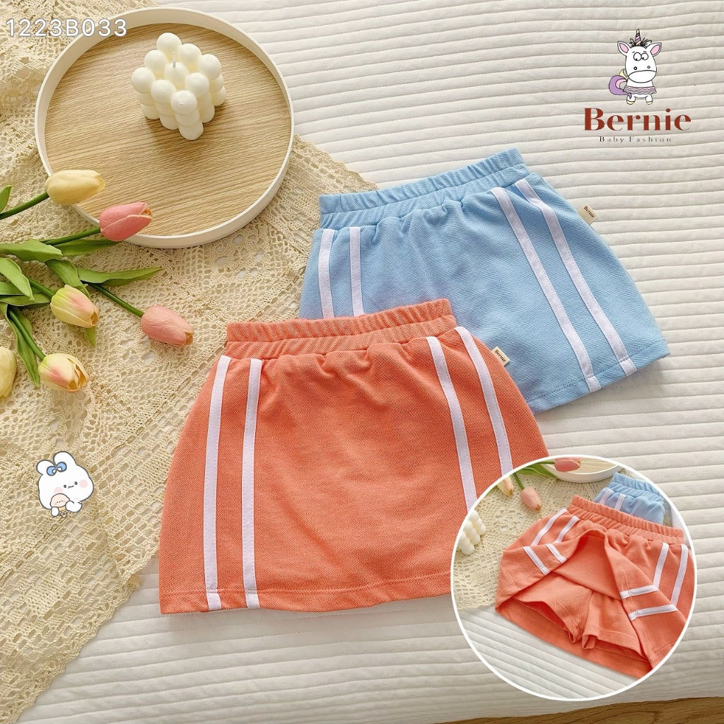 Set thể thao áo phông phối chân váy cho bé, bộ thun cộc tay phong cách thể thao phối chân váy có lớp lót Bernie