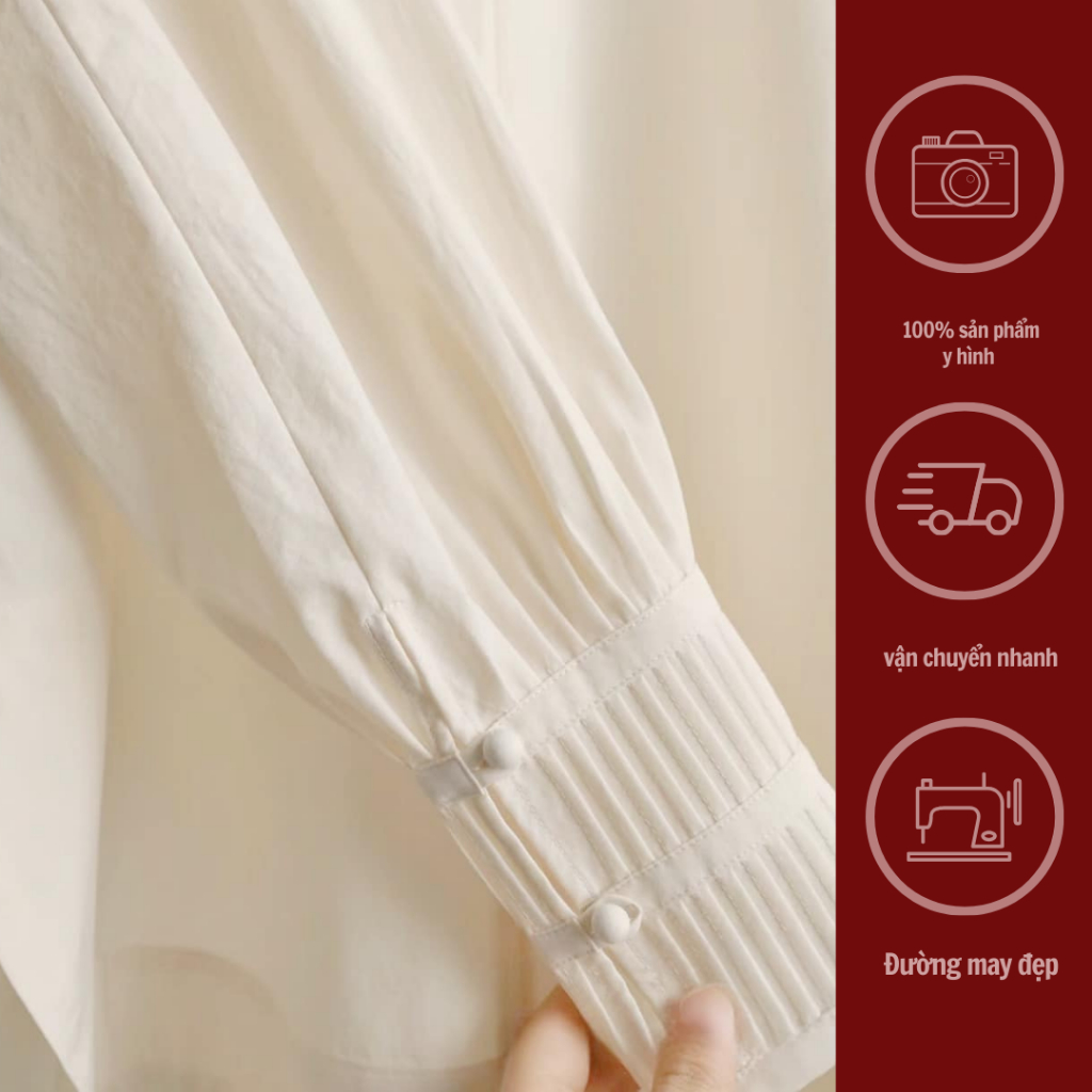 GINKO CLOTHING_Sơ Mi Công Sở Xếp Li Tay Cầu Kì Phối Cúc Bọc May Cổ Tàu Vạt Lệch Cực Xinh_SM2401