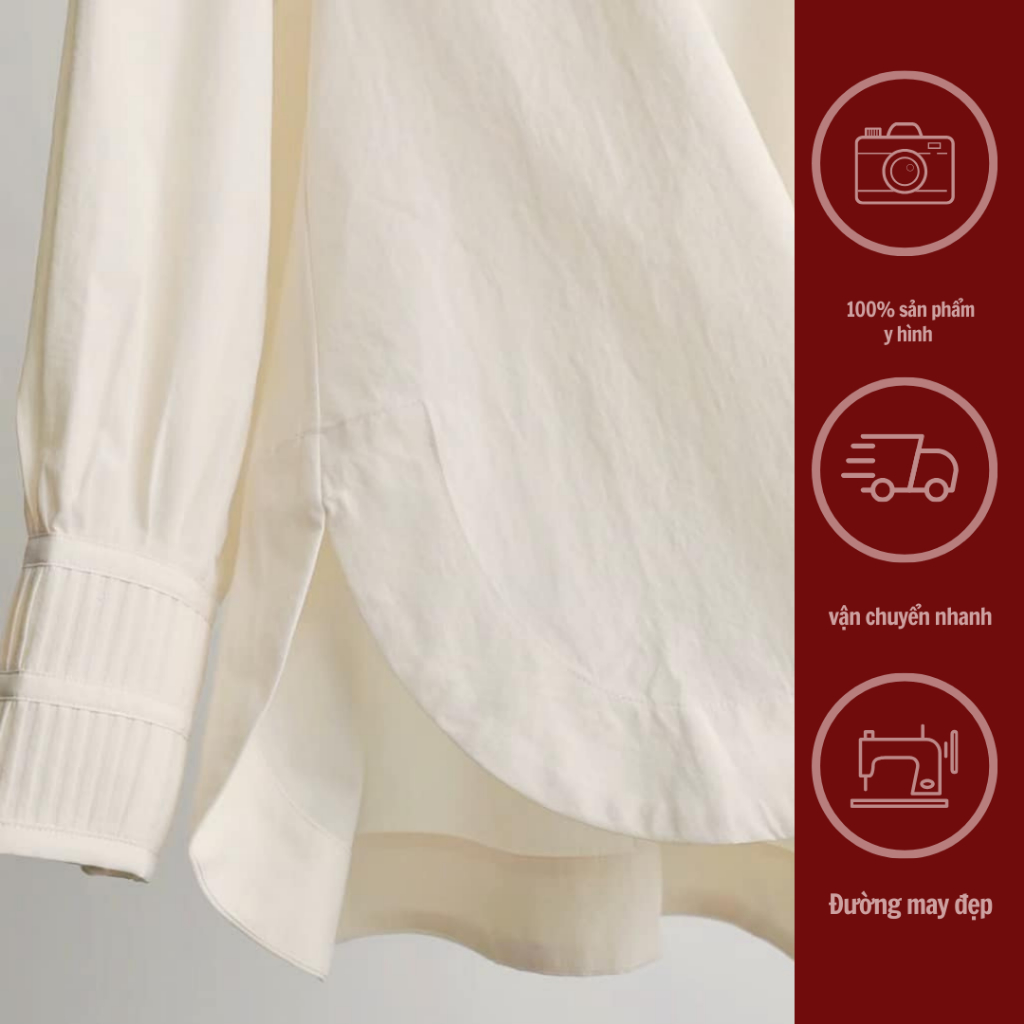 GINKO CLOTHING_Sơ Mi Công Sở Xếp Li Tay Cầu Kì Phối Cúc Bọc May Cổ Tàu Vạt Lệch Cực Xinh_SM2401