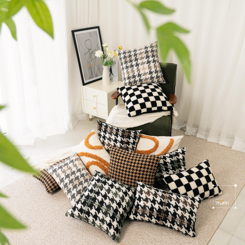 Vỏ Gối Tựa Lưng Sofa Lông Len Dệt Họa Tiết Houndstooth Sang Trọng Passion