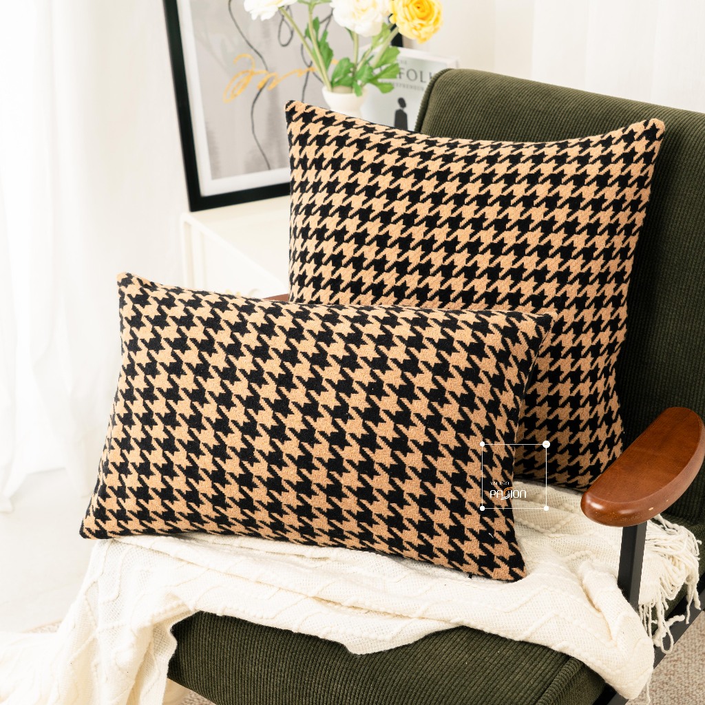 Vỏ Gối Tựa Lưng Sofa Lông Len Dệt Họa Tiết Houndstooth Sang Trọng Passion