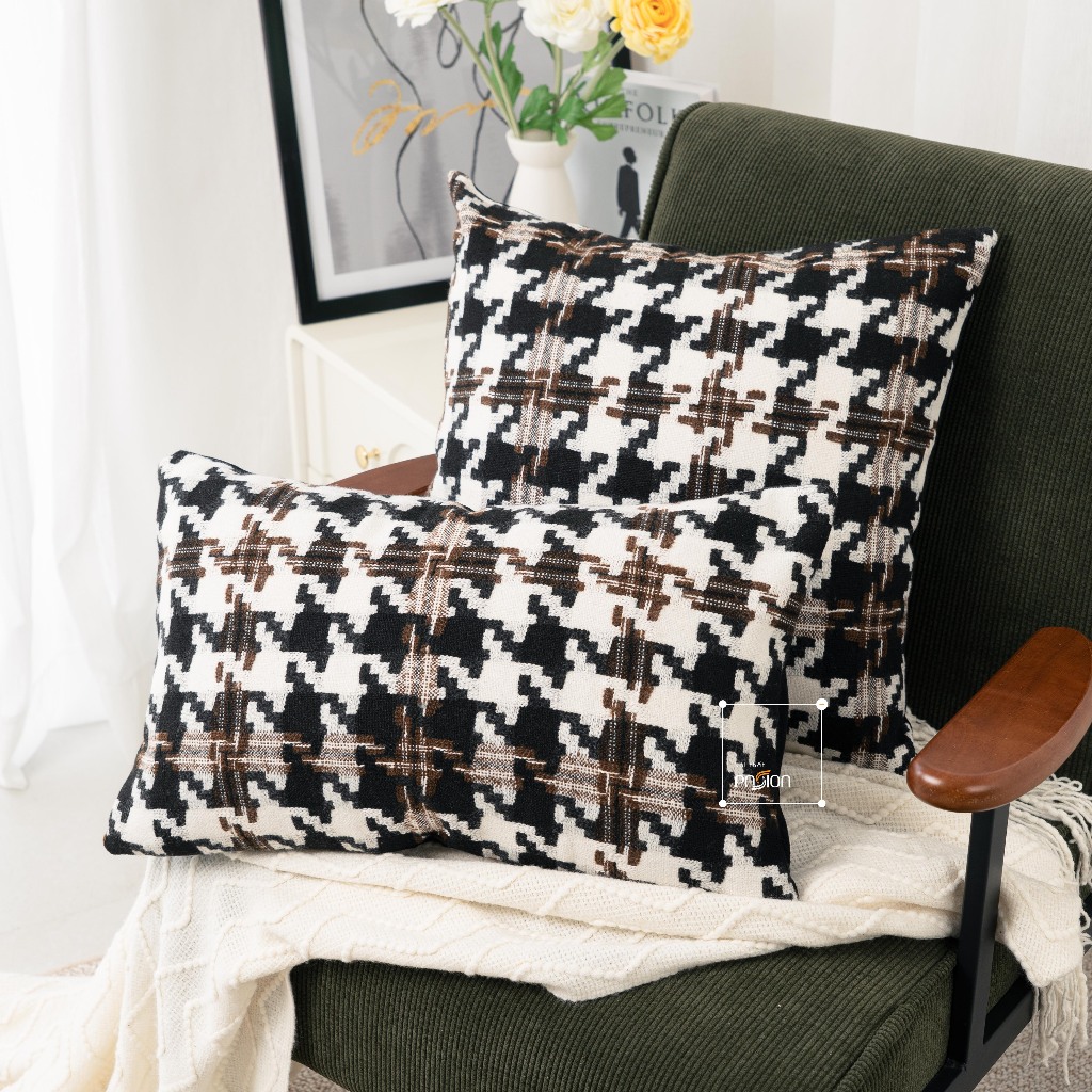 Vỏ Gối Tựa Lưng Sofa Lông Len Dệt Họa Tiết Houndstooth Sang Trọng Passion