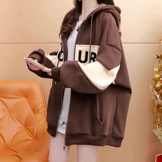ÁO KHOÁC NỈ FORM RỘNG PHỐI VIỀN MÀU NGANG CHỮ OUR THÊU BASIC THỜI TRANG