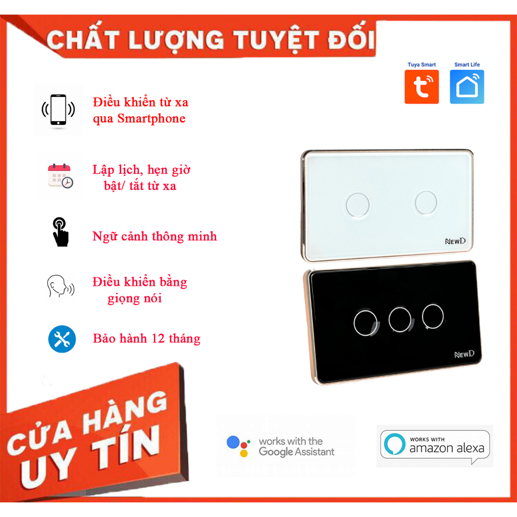 Công Tắc Thông Minh Wi-Fi Cảm Ứng Hình Chữ Nhật 1-2-3-4 Nút, Điều Khiển ...