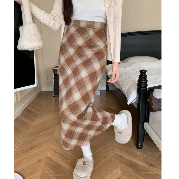 Chân váy dài 💖𝑪𝒐́ 𝒒𝒖𝒂̀ 𝒕𝒂̣̆𝒏𝒈💖 Chân váy kẻ caro chất dạ 2 lớp phong cách Hàn Quốc siêu xinh, chân váy nữ - CV06