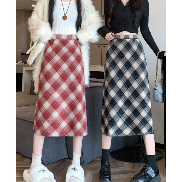 Chân váy dài 💖𝑪𝒐́ 𝒒𝒖𝒂̀ 𝒕𝒂̣̆𝒏𝒈💖 Chân váy kẻ caro chất dạ 2 lớp phong cách Hàn Quốc siêu xinh, chân váy nữ - CV06