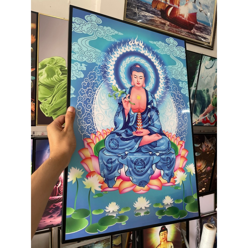 Tranh NAM MÔ DƯỢC SƯ LƯU LY QUANG VƯƠNG PHẬT - Tranh Treo Tường - Tráng Gương - Phòng Thờ - Tặng Kèm Đinh 3 Chân